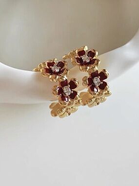 NEW Niche Design Red Floral Hoop Earrings - S925 Sterling Silver Posts